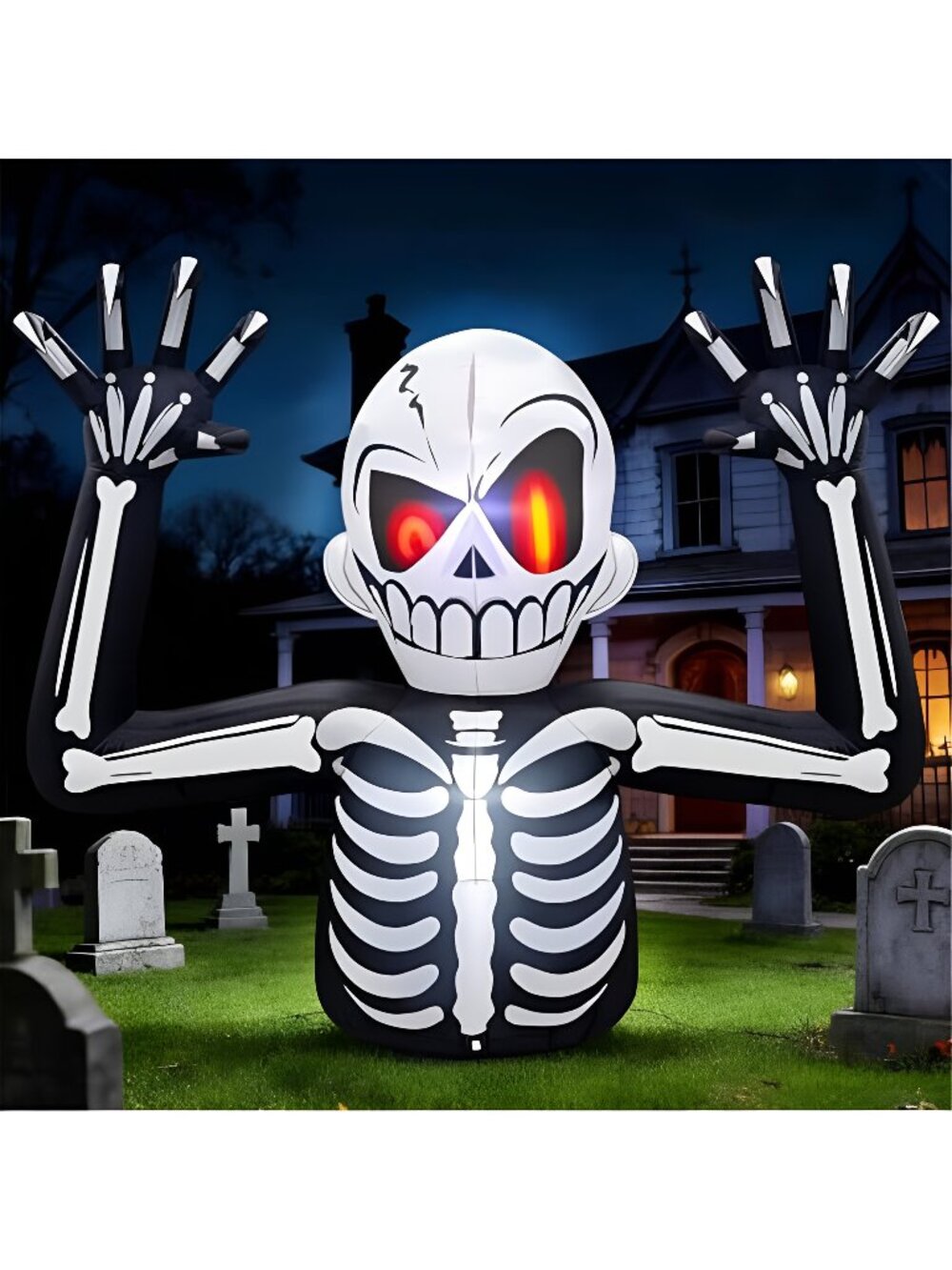 6FT Skeleton Halloween Inflatables Outdoor Decorations with Red Eyes